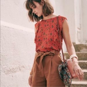 SÉZANE Amande Silk Blouse, Havana Flower Terracotta Print, FR34